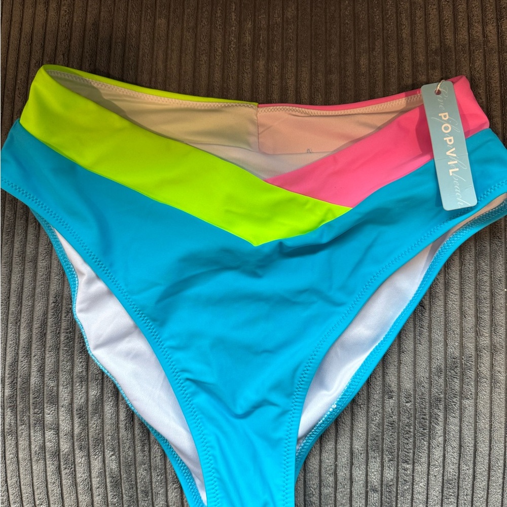 Popvil Women's Colorblock High-Waisted Bikini Bottom